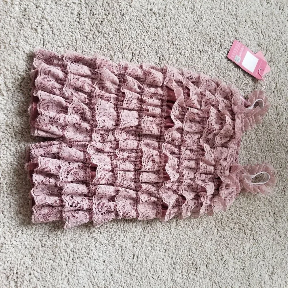 Kaiya Angel Pink Lace Ruffled Romper With Bow Accent For Baby/Toddler 6-12M